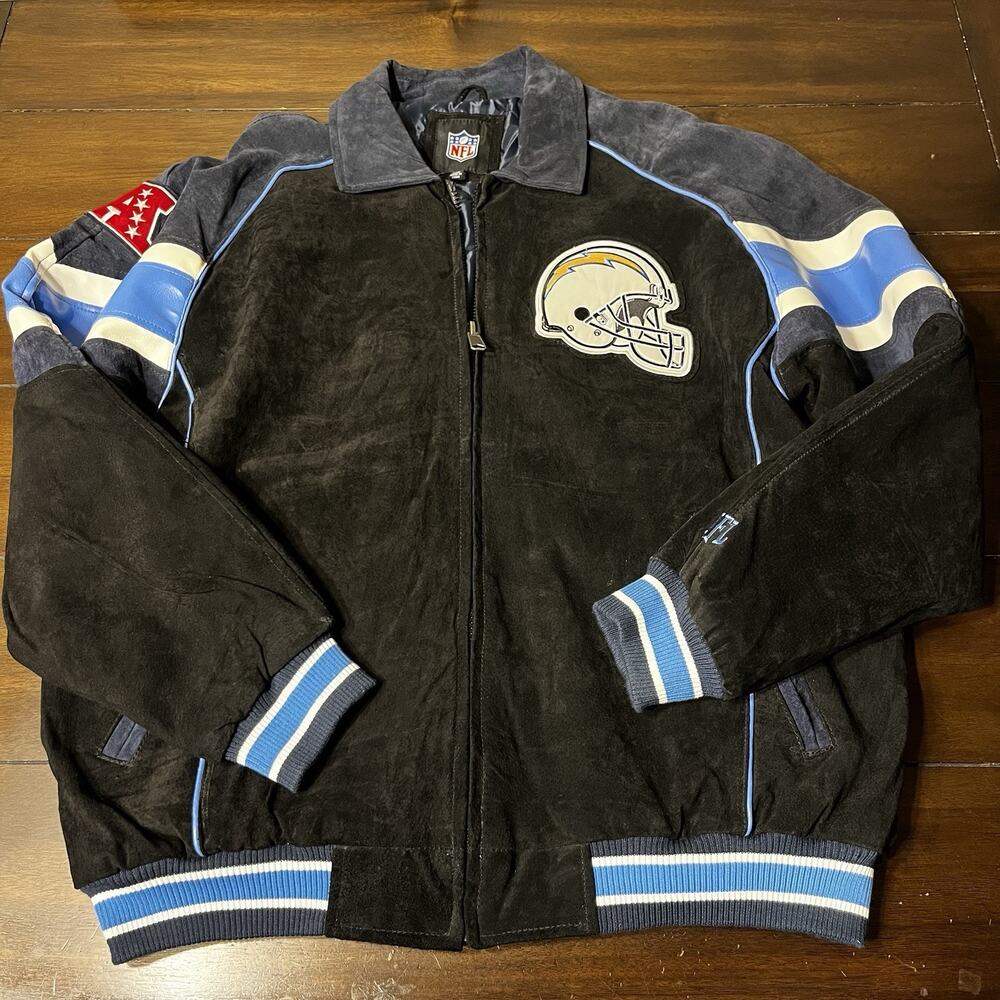 San Diego Chargers Jacket Mens XXL Black Blue G-III Leather Suede NFL Football